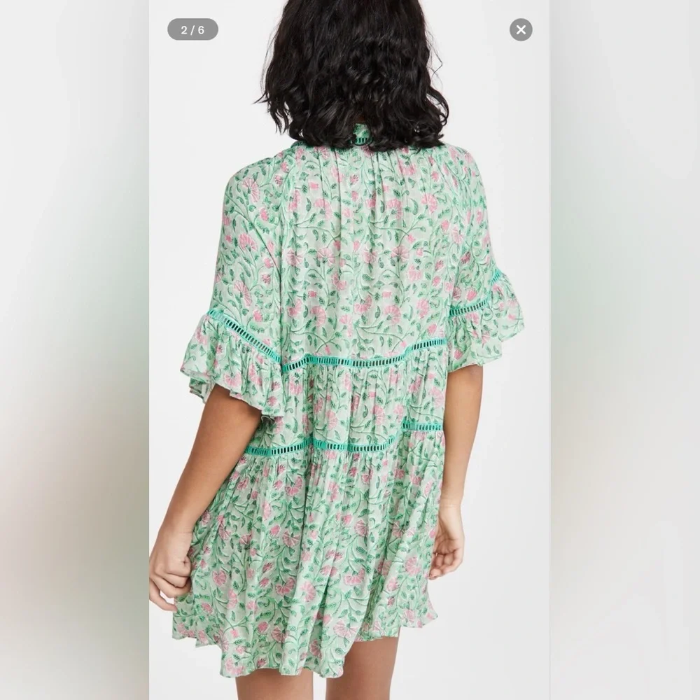 Playa Lucila Green Floral Mini Dress Ruffle Sleeve Boho Spring Summer Dress - Picture 4 of 10